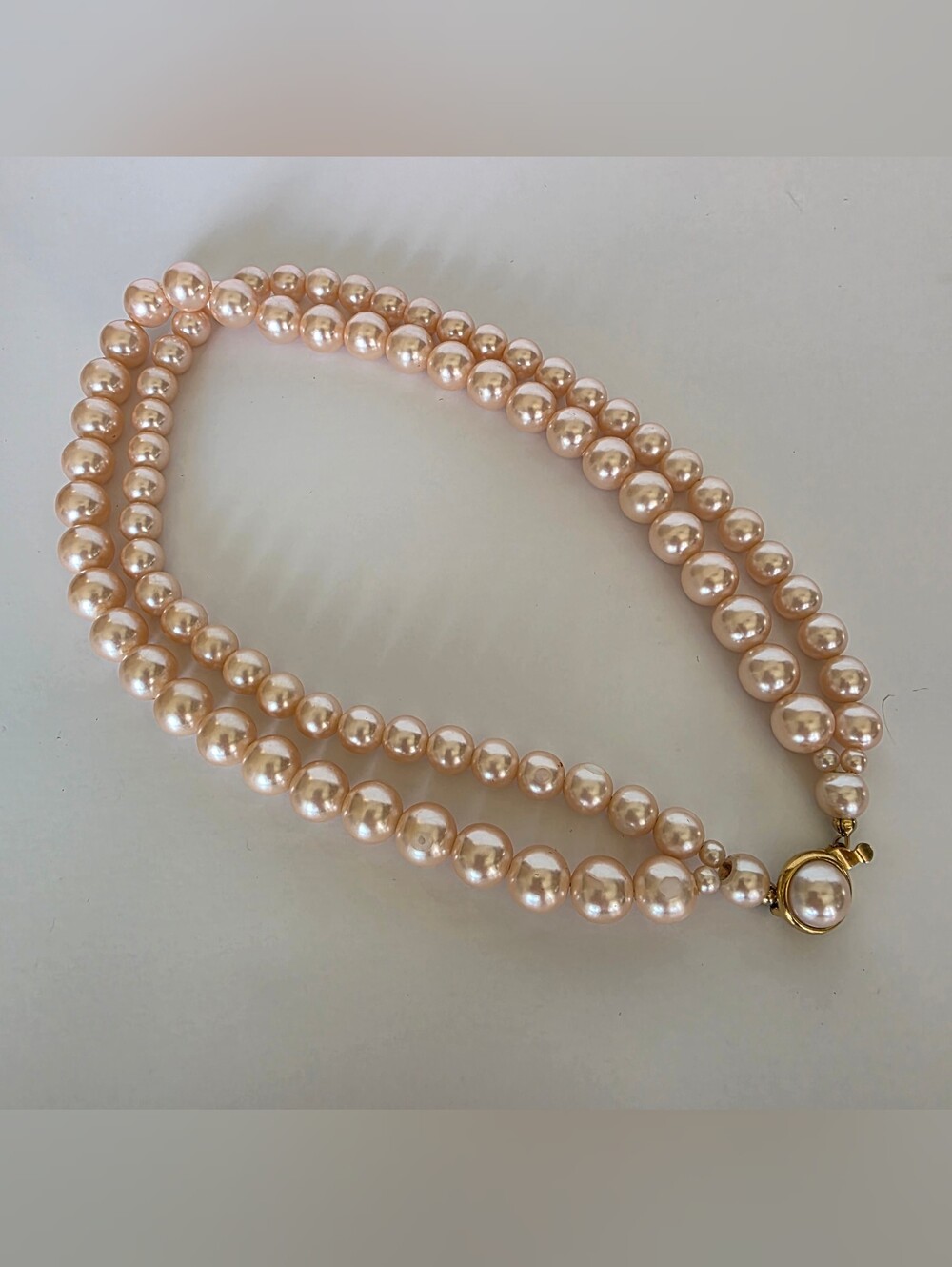 Carolee Double-Strand Pink Pearl 15" Choker with Gold Tone Clasp